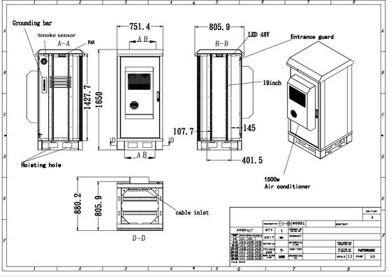 Anti-theft Three Point Lock Outdoor Telecom Cabinet Enclosure 30U  40U Custom Made for Network Equipment