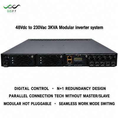 48VDC to 220Vac Modular Inverter System N+1 Parallel Redundancy 0ms Seamless Transfer 3KVA Rack Mount Telecom Power